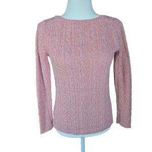 Ralph Lauren Cable Knit Split Hem Cotton Sweater Womens Size Small